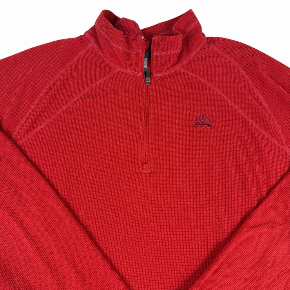 Nike ACG‎ Pullover Mens Large 1/4 Zip Performance Red Stretch Base Layer Knit